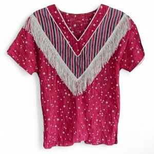 HANDMADE Western Fringe Red White Blue Stars ‘n Stripes Patriotic Shirt | Size M